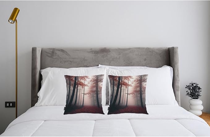 Swono Foggy Forest Throw Pillow Cases Pack of 2, Misty Autumn Tree Woods Landscape Square Cushion Covers Decor Pillow Covers for Couch Sofa Home Farmhouse Decoration 18 X 18 Inches Pillowcases