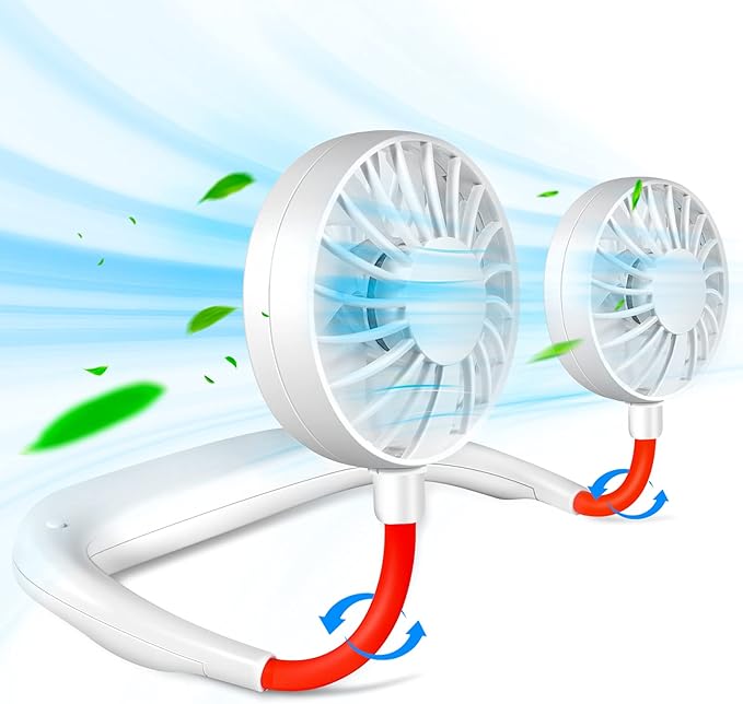 Portable Neck Fan Rechargeable Personal Hand-Free Fan Mini USB Wearable Neckband Sport Fan, 3 Speed Adjustable, 360 Degrees Free Rotation Perfect for Working, Traveling, Office, Reading (White)