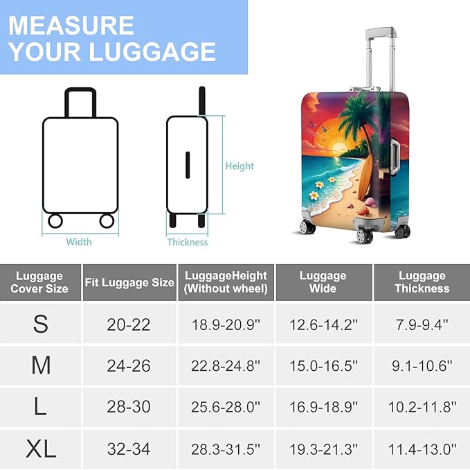 ANNA QUEEN Tropical Sunset Beach Luggage Cover,Stretchable Suitcase Protector Sleeve,Fit for 28-30 Inch Checked Baggage,Water Resistant & Durable Luggage Protector