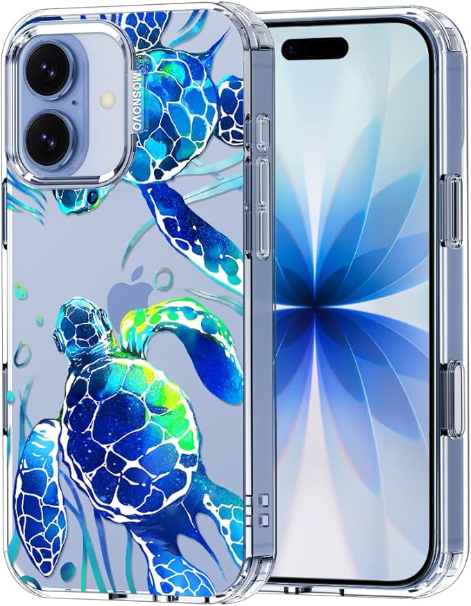 MOSNOVO for iPhone 17 Case | Military Grade 6.6ft Drop Tested | Camera Control | Clear with Sea Turtles Design