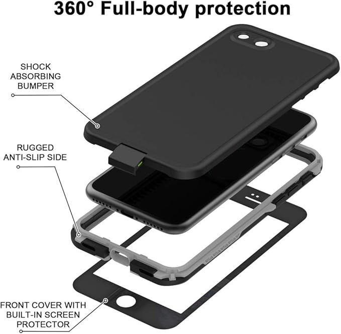 Diverbox for iPhone SE 2020 Waterproof Case iPhone 8 Waterproof Case,Waterproof Shockproof IP68 Full-Body Sturdy Case Built-in Screen Protector for Full Sealed Cover 4.7 in (Black)