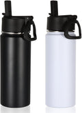 Volhoply 18oz Insulated Water Bottle Bulk 2 Pack,Kids Stainless Steel Water Bottles with Straw,Double Wall Vacuum Metal Water Bottle,Wide Mouth Reusable Sport Flask For Cold Drink(Mix,2 Set)