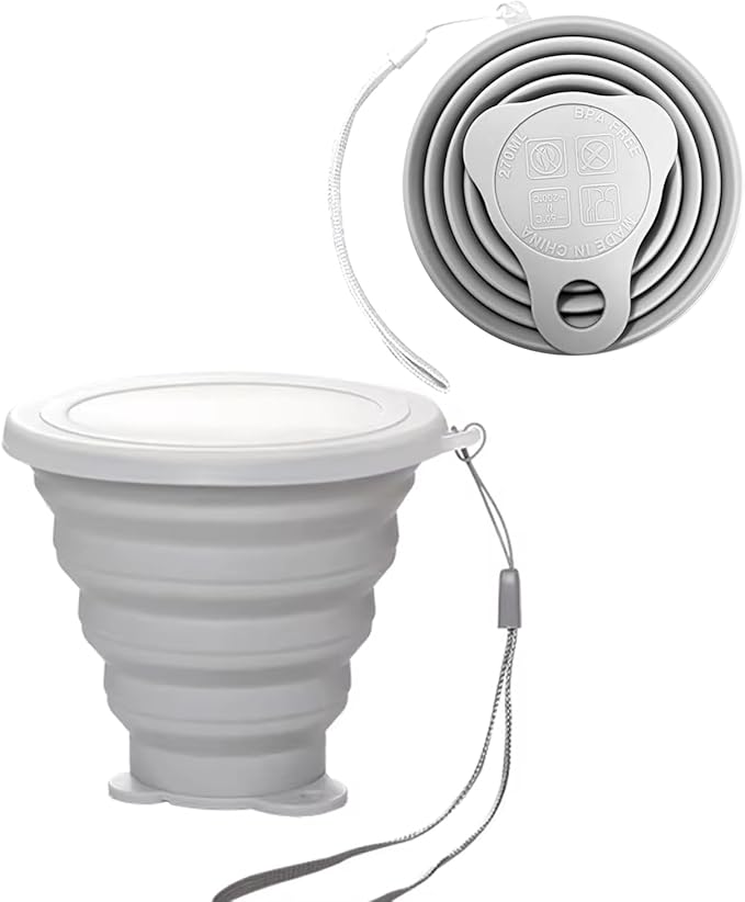 Silicone Collapsible Cup,Collapsible Cups for Camping,Folding Cup with Lids,Collapsible Coffee Cup,Reusable Drinking Mugs Cup(Grey)