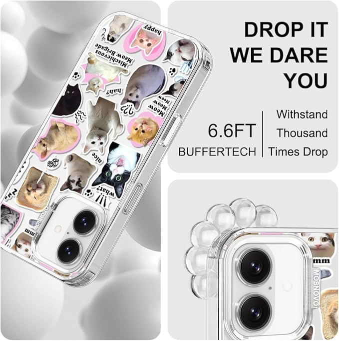 MOSNOVO for iPhone 17 Case | Military Grade 6.6ft Drop Tested | Camera Control | Clear with The Cat Brigade Design