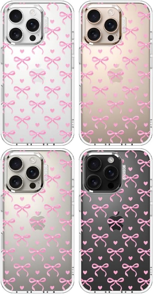 MOSNOVO Case for iPhone 16 Pro, [Buffertech 6.6ft Military-Grade Drop Protection] [Anti Peel Off Tech] Clear TPU Bumper Phone Case Cover Design - Bowtiful Love