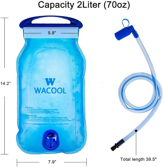 WACOOL 2L 2Liter 70oz 3L 3Liter 100oz BPA Free PEVA Hydration Pack Bladder, Leakproof Water Reservoir