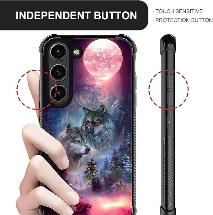 for Samsung Galaxy S23 Case, Star Two Wolfs Howling Pattern Graphic Design Girl Boy Soft Silicone Hard Acrylic Shock Protection for Samsung Galaxy S23