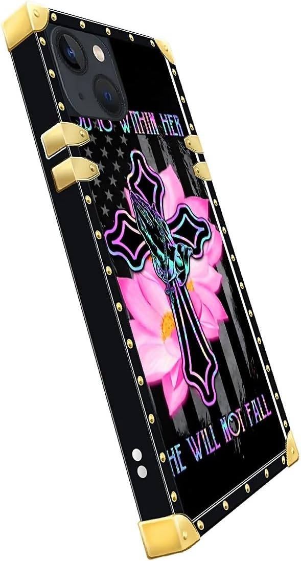Compatible with iPhone 15 Case, Praying Cross Hands Luxury Golden Decoration for Girl Women Soft TPU Shockproof Protective Hard PC Back for iPhone 15