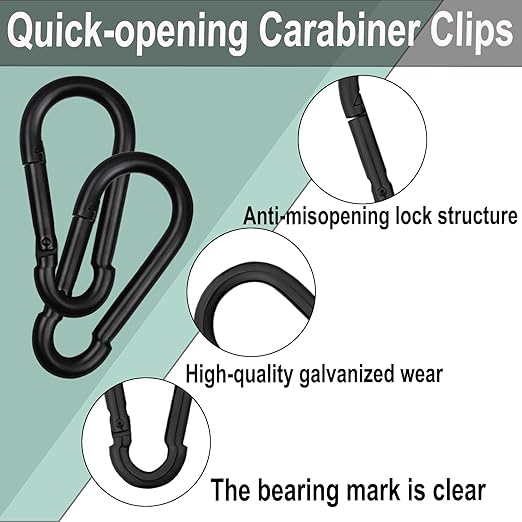 Black Carabiner, Heavy Duty Galvanized Steel Spring Snap Hook Carabiner Clips with 220LBS Holding Capacity, Ideal for Outdoor, Hammock, Swing and Travel (50PCS M5 2Inch)