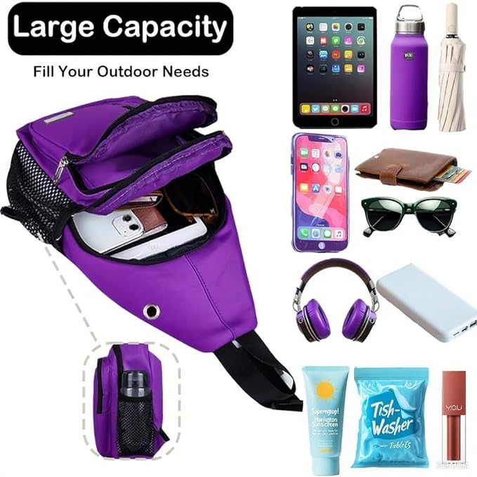 JENAGREEN Sling Backpack Crossbody Sling Bag, Cross Bag Adjustable Travel Hiking Essentials Casual Daypack Multipurpose Chest Bag Purse for Women Men