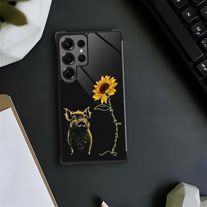 for Samsung Galaxy S25 Ultra Case,Graphic Design for Girl Boy Soft Silicone Hard Acrylic Shock Protection Designed for Samsung Galaxy S25 Ultra Pig Sunflower Yellow Sunshine Pattern