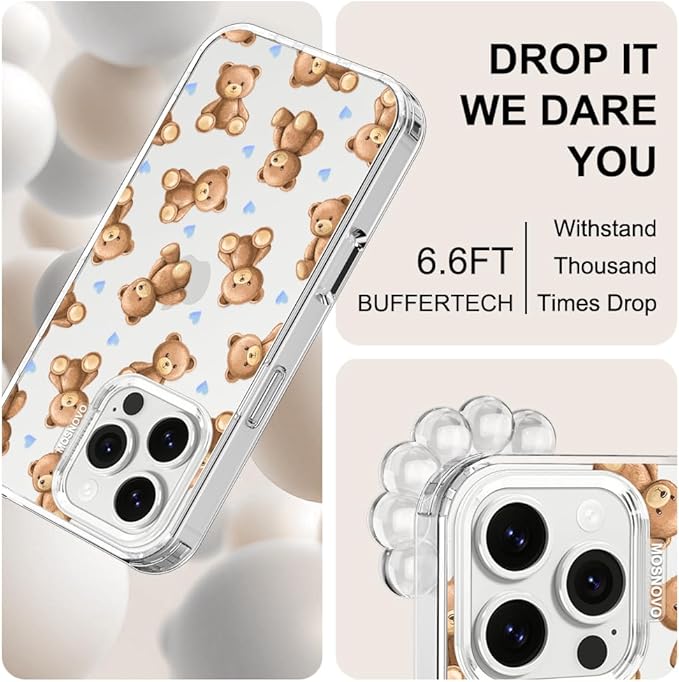 MOSNOVO for iPhone 16 Pro Case, Shockproof Military-Grade Protection 6.6ft Drop Tested, Clear Phone Case for iPhone 16 Pro, Teddy Mood Design