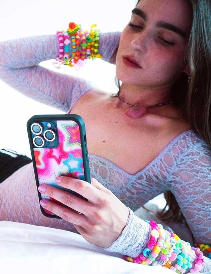 Wildflower Cases - Compatible with iPhone 13 Pro |Protective Black Bumper, 6.5ft Drop Test Certified, Women Owned Small Business | Bright Stars Red Blue Green Orange Cute Trendy | Stardust