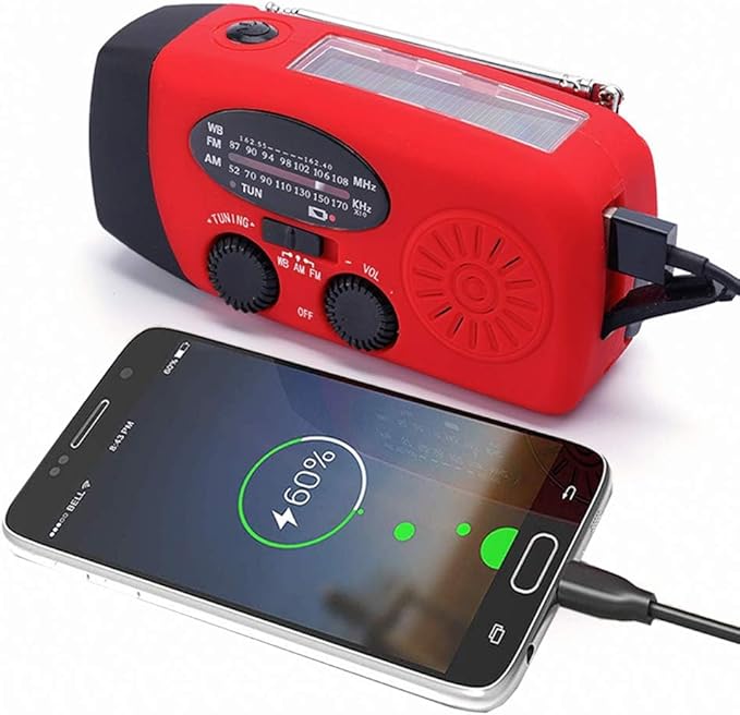 FM/AM/NOAA Weather Radio Hand Crank Self Powered Solar Portable Mini Emergency Survival Radios with 3 LED Super Bright Flashlight 2000mah Battery Operated Power Smart Phone Charger,SOS