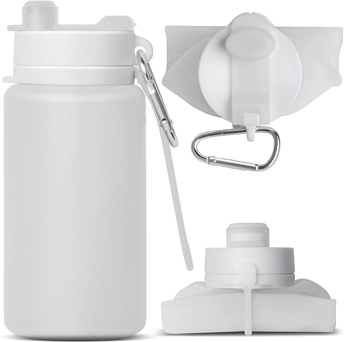 Collapsible Water Bottle, Portable Folding Bottle & Water Bottle with Clip for Backpack, Foldable Water Bottle BPA Free, Sport Bottle Water Squeeze Collapble Watterbottles (Gray)