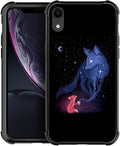 for iPhone XR Case, Galaxy Fox Wolf Pattern Graphic Design Girl Boy Soft Silicone Hard Acrylic Shock Protection for iPhone XR
