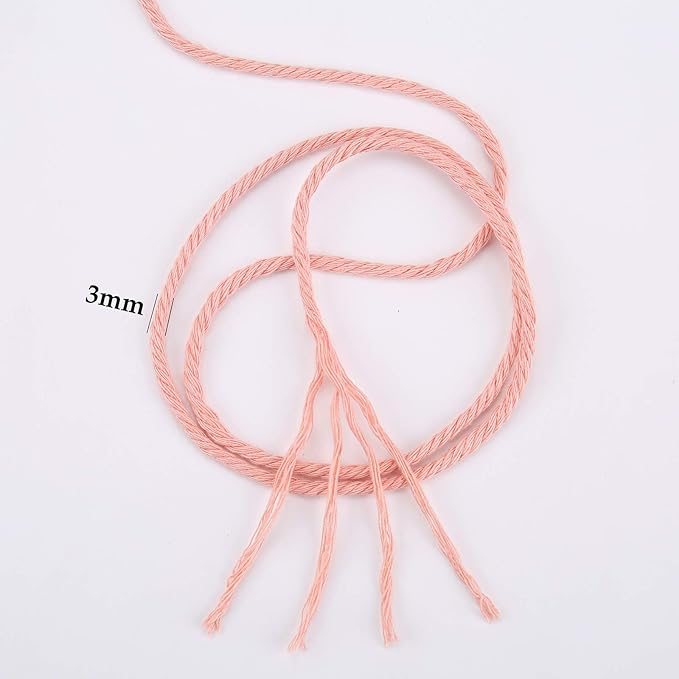 Meat Pink Macrame Cord 3mm x 109Yards,Colored Cotton Rope Craft Cord Colorful Cotton Cord Twine for Wall Hanging Plant Hangers Crafts Knitting Decorative Projects