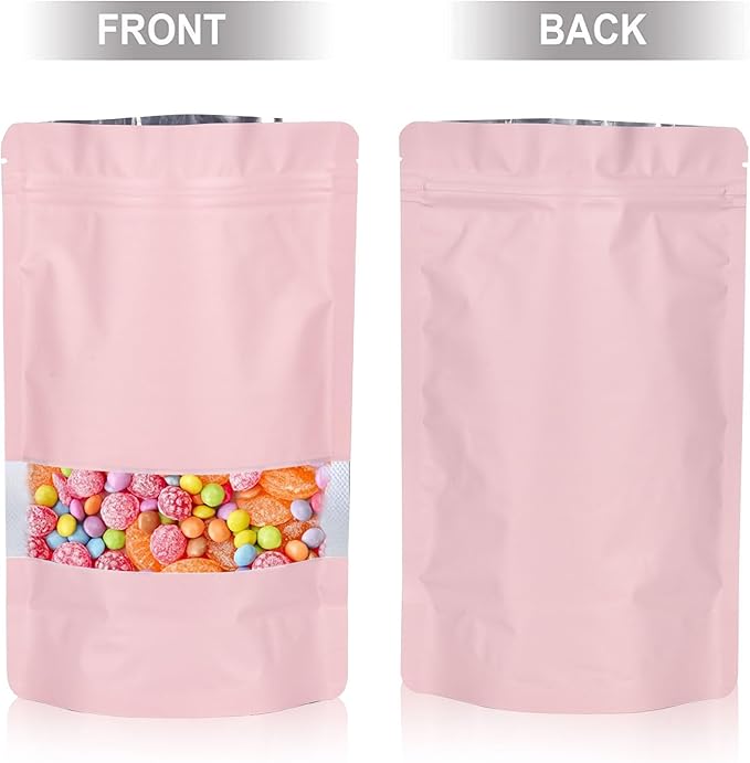 4"x6" 120pcs Mylar Bags for Food Storage,Smell Proof Bag with Matte Window Resealable Food Storage Bags for Small Business, Stand-up Foil Pouch Packaging Freeze Dried Candy Bag(Pink)