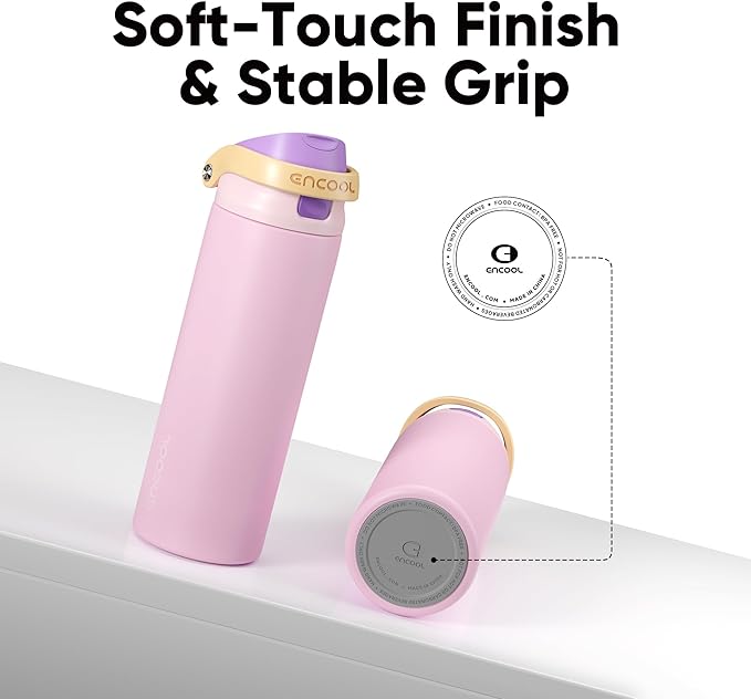 ENCOOL Leakproof Insulated Water Bottle with Straw Dual-Sip Water Bottle Bag-Safe Design for Work, Commute & Gym – Keeps Drinks Cold All Day, 32 oz, Peach Purple