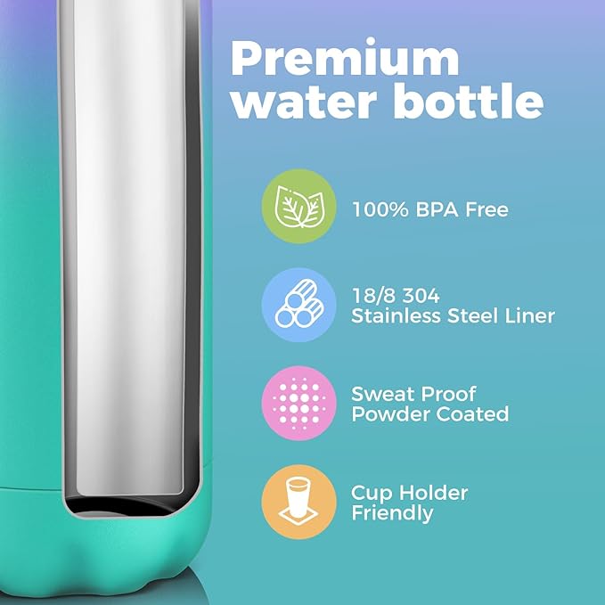 Volhoply 17oz Insulated Water Bottles MultiPack, BPA Free Water Bottle for Kids, Gym, Travel, Sports, Available in Packs of 1, 4, or 8（Purple Green,4 Pack）