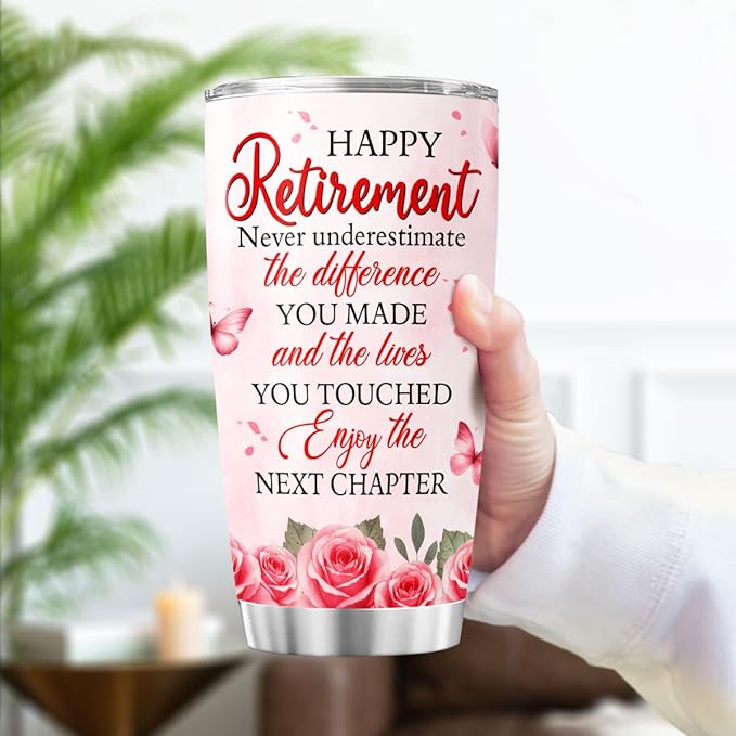 Retirement Gifts for Women with Inspirational Message, 20oz Stainless Steel Insulated Tumbler, Floral Heart Tree Travel Mug for Coworker, Mom, Teacher, Friend, Farewell