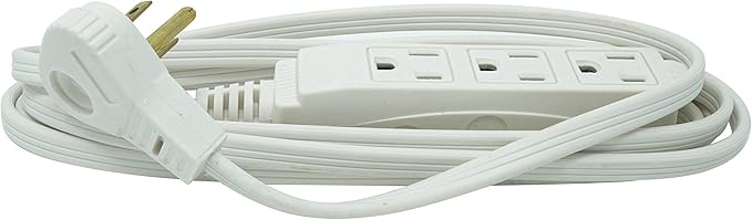 Woods Slimline Indoor Flat Extension Cord,8 Ft,16 Gauge Right Angle Plug,3 Polarized Outlets,125 Volts,White,2241,(Pack of 6)