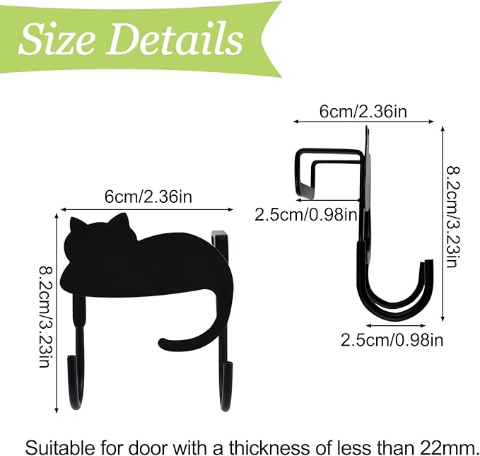 Over Cabinet Door Hooks, 3Pcs Iron Over Door Double Hooks Decorative Cat Over The Cupboard Drawer Hooks Multi-Purpose Hooks for Kitchen Bathroom Bedroom (Black)