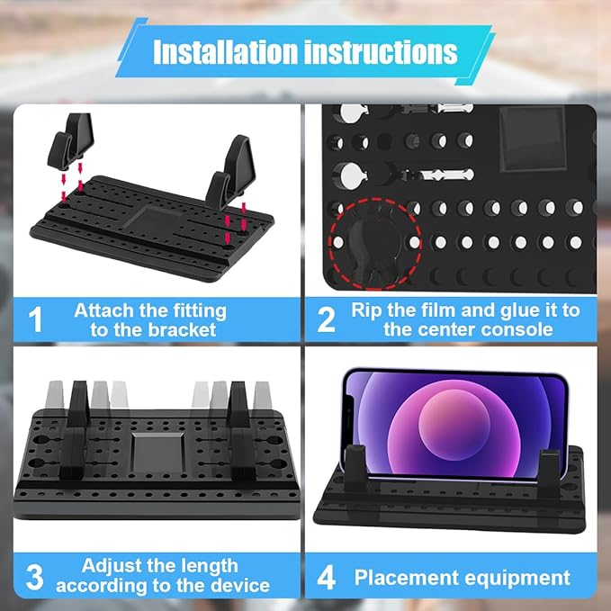 Cell Phone Holder for Car Dashboard - Adjustable Silicone Phone Mount Car Pad Mat - Universal Anti-Slip Vehicle GPS Mounting Mat Cellphone Stand for Smartphones Navigation