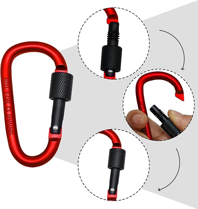6 Pack Small Locking Carabiner, 3 Inch Aluminum D-Shape Snap Hook with Screw Gate for Hiking, Camping, Fishing&Backpack(Not for Climbing)