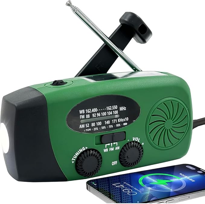 2000mAh/7400mWh Emergency Weather Radio with Flashlight, Hand Crank Radio Solar Power with AM FM NOAA, Rechargeable Battery, SOS Alarm, Headphone Jack, Compass for Survival Indoor/Outdoor Emergencies