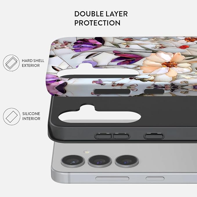 Compatible for Samsung Galaxy A17 5G Case, Dual Layer Heavy Duty 2 in 1 Shockproof Protective Phone Case,Marble Pressed Flowers