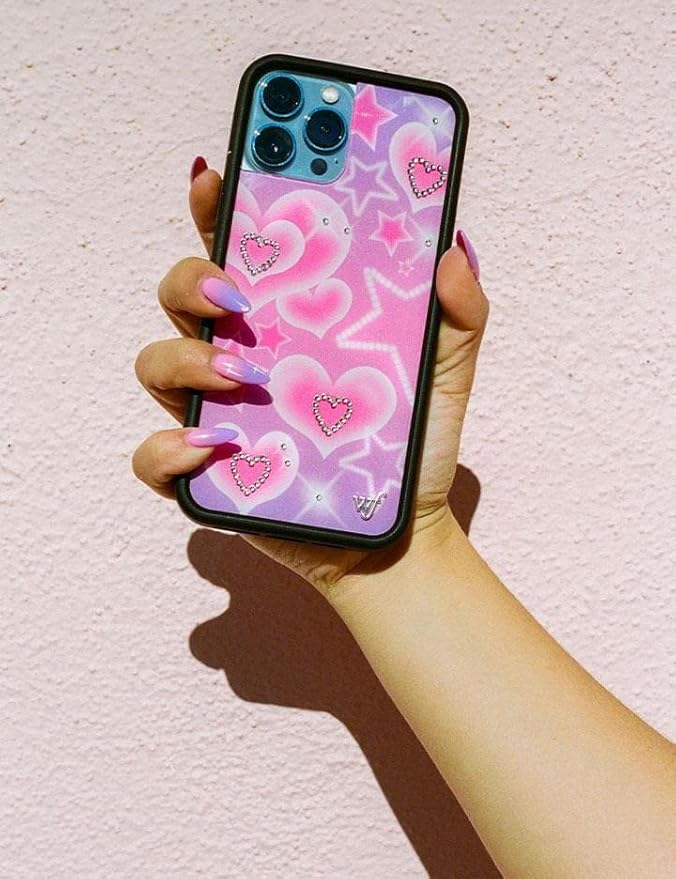 Wildflower Cases - Compatible with iPhone 13 Pro | Protective Black Bumper, 6.5ft Drop Test Certified, Women Owned Small Business | Trendy Pink Purple Stars Hearts | Collab- Cierra Ramirez