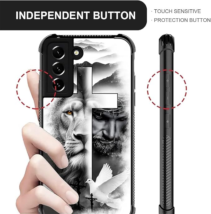 for Samsung Galaxy S21 Case, Lion Cross Jesus Christ Dove Pattern Graphic Design Girl Boy Soft Silicone Hard Acrylic Shock Protection for Samsung Galaxy S21
