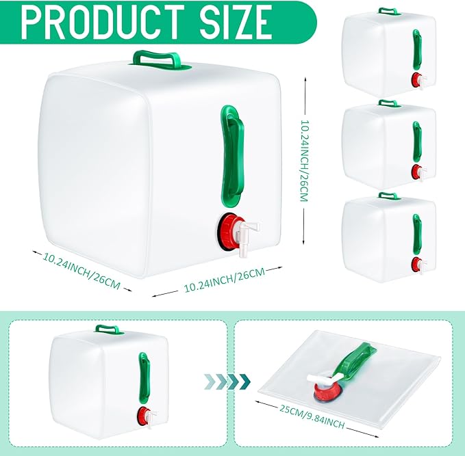 Reallnaive 3 Pcs Collapsible Water Container with Spigot, Foldable Camping Water Container Portable Camping Storage Carrier Jug for Outdoors Hiking Emergency Kit Backpack (5.3 Gallon,Green,Red)