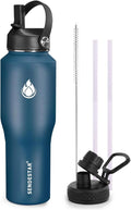 SENDESTAR Water Bottle 32oz,Wide Mouth Stainless Steel Vacuum Insulated Double Wall Keep Liquids Cold or Hot All Day,Sweat Proof Sport Design,Fit Car Cup Holder,2 Lids(Straw and Spout lid)(Cobalt)