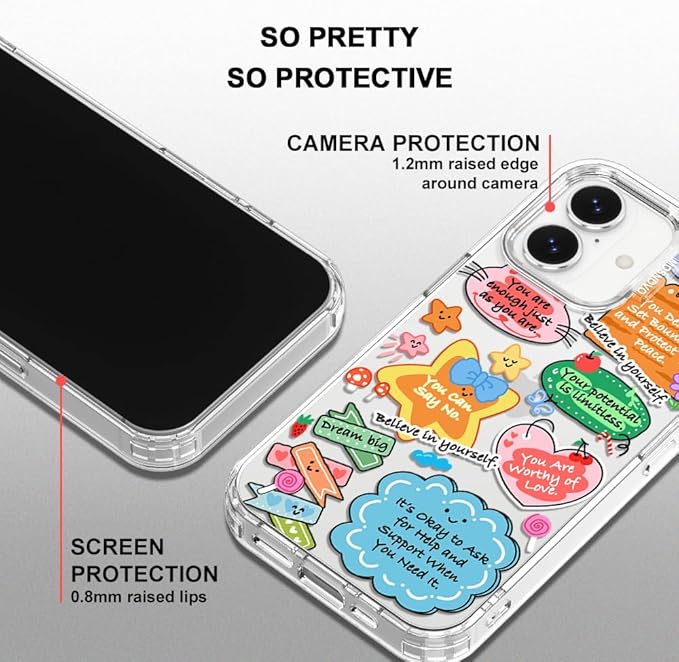 MOSNOVO for iPhone 17 Case, Shockproof Military-Grade Protection 6.6ft Drop Tested, Camera Control, Clear Phone Case for iPhone 17, Self Love Club Design