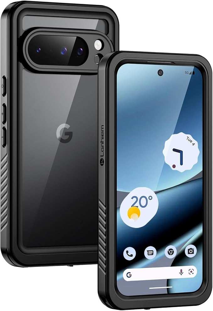 Lanhiem Pixel 10 Pro Case, IP68 Waterproof Dustproof Case with Built-in Screen Protector, Rugged Full Body Shockproof Protective Clear Cover for Google Pixel 10 Pro 6.3 Inch, Black