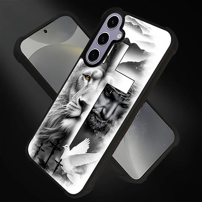 for Samsung Galaxy S24 S25 Case, Lion Cross Jesus Christ Dove Pattern Graphic Design Girl Boy Soft Silicone Hard Acrylic Shock Protection for Samsung Galaxy S24 S25