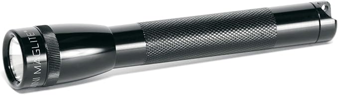 MagLite Mini LED 2-Cell AA Flashlight – High-Powered Compact LED Light with Multi-Mode Function, Water-Resistant Aluminum Build, Adjustable Beam, Includes Batteries & Holster – Black