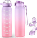 SLUXKE 24oz Insulated Water Bottle 18/10 Stainless Steel with 2Lids(Straw Lid& Spout Lids), 700ml Double Wall Vacuum Water Bottle with Handle Keep Cold and Hot for Men, Women & Kids PURPLE PINK