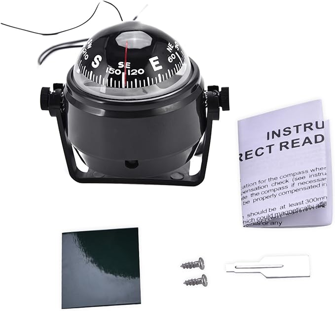 Car Compass Marine Dash Mount, LED Boat Compasses with Adjustable Mounting Bracket, Outdoor Marine Compass for Boats Cars 3.4 x 2.9 x 2.4IN