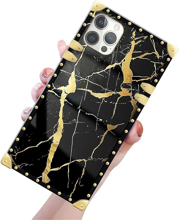 Compatible with iPhone 12 Pro Max Case, Black Gold Marble Nature Luxury Golden Decoration for Girl Women Soft TPU Shockproof Protective Hard PC Back for iPhone 12 Pro Max
