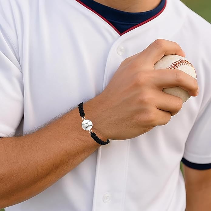 Sportybella - Baseball Bracelet, Baseball Jewelry, Adjustable Braided Baseball Bracelet, Baseball Gifts, Baseball Accessories