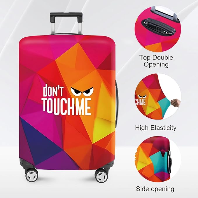 Don't Touch Me Funny Travel Luggage Cover-Neon Geometric Stretchable Airplane Suitcase Protector Sleeve,Universal Washable Fit for 20-26 Inch Checked Baggage,Water Resistant Durable Luggage Protector