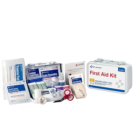 First Aid Only 91323 ANSI A 2021 and OSHA Compliant First Aid Kit, 10-Person Emergency First Aid Kit for Business, Home, Car, and Worksites, 76 Pieces