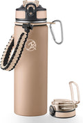 GOSWAG Insulated Sports Water Bottle, 24oz 2 Lids(with Straw/No Straw), Stainless Steel Water Bottles with Paracord Handle, Insulated Bottle with Double-Wall Vacuum Insulation