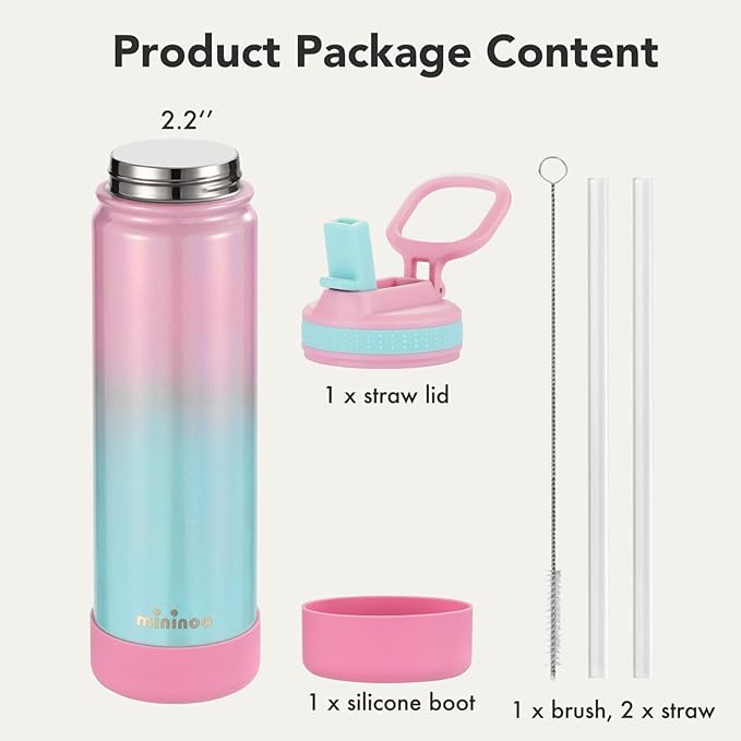 Insulated Stainless Steel Water Bottle with Straw, Ceramic-Lined, BPA-Free & Leak-Proof, 24 oz, Guava