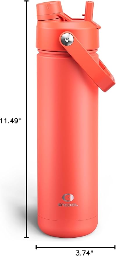 ENCOOL Insulated Water Bottle with Straw Stainless Steel Water Bottle, Leak-Proof, BPA-Free, Double Wall Vacuum Keeps Cold for 24 Hours for Sports, Travel, School (26 oz, Tawny Orange)