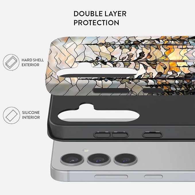 Compatible for Samsung Galaxy S25 FE 5G Case, Dual Layer Heavy Duty 2 in 1 Shockproof Protective Phone Case,Stained Glass Forest and Sunset