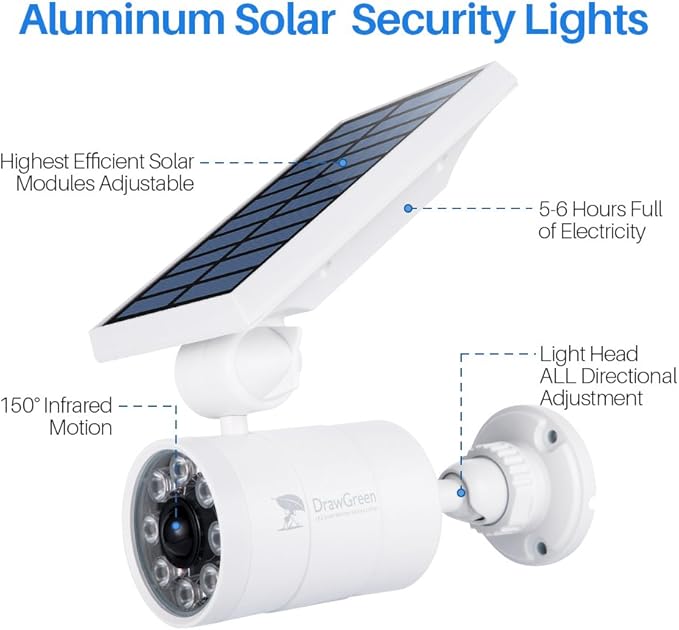 Solar Motion Sensor Light Outdoor of 2, Motion Sensor Solar Lights Aluminum Cameras Fill Flood Security Spotlights for Yard Fence Patio Garden 100-Week 100% Free Replacement